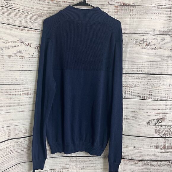 Club Room Sweater Mens Large Button Mock neck knit Cotton Navy blue New - Picture 4 of 10